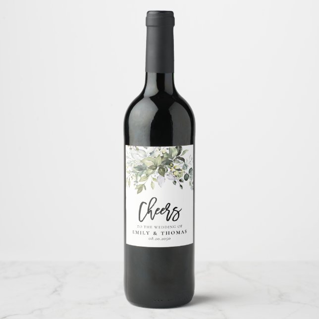 Greenery Wedding Wine Label Weinetikett (Vorderseite)