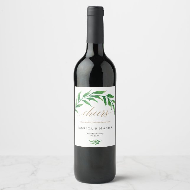 Greenery Wedding Wine Labels Weinetikett (Vorderseite)
