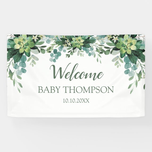 Greenery Welcome baby  Banner backdrop (Horizontal)