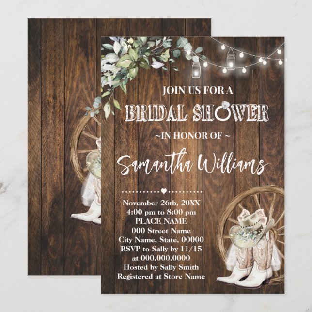 Greenery Western Brautparty Country Wedding Einladung (Vorne/Hinten)
