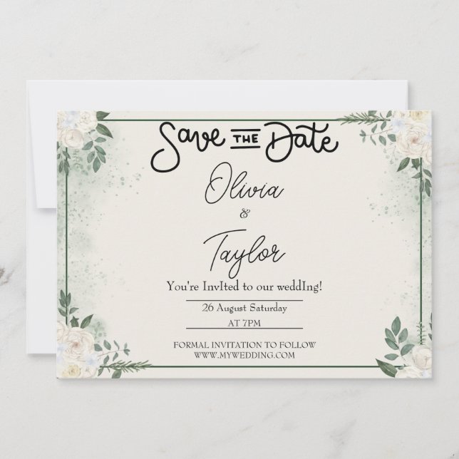 Greenery Whimsical Save The Date Invitation Einladung (Vorderseite)