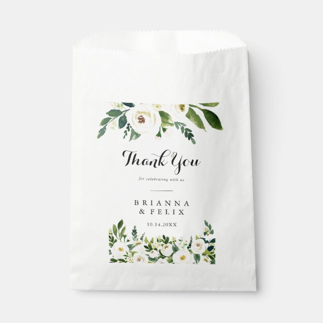 Greenery White Autumn Floral Vielen Dank für Ihre  Geschenktütchen (Vorderseite)