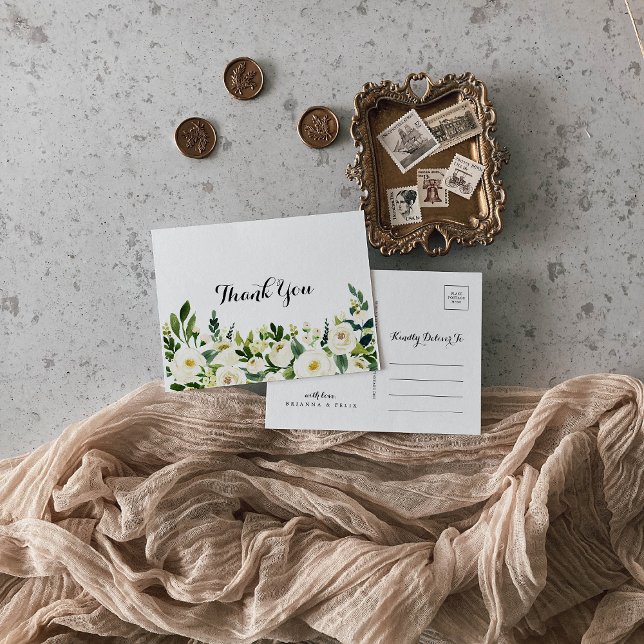 Greenery White Autumn Floral Vielen Dank Postkarte (Von Creator hochgeladen)