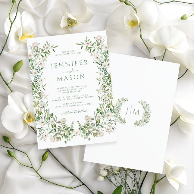 Greenery White Floral Botanical Boho Wedding Einladung (Von Creator hochgeladen)