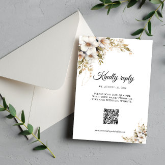 Greenery White Floral QR code RSVP Karte