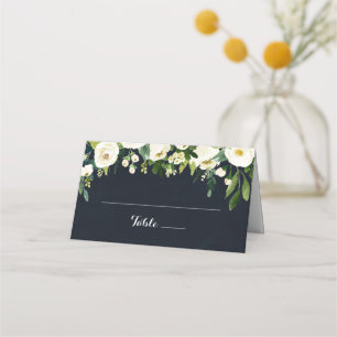 Greenery White Floral Royal Blue Wedding Platzkarte