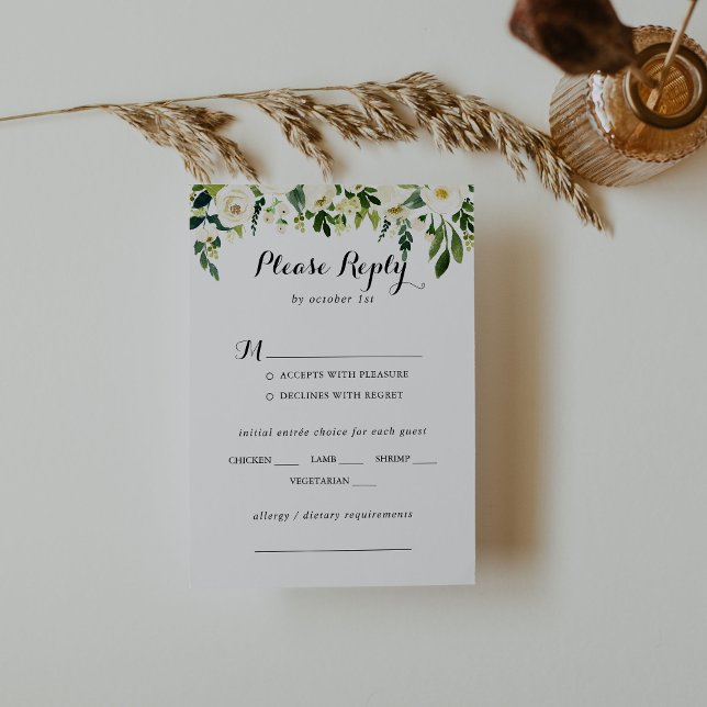 Greenery White Floral Wedding Menü UAWG RSVP Karte (Von Creator hochgeladen)