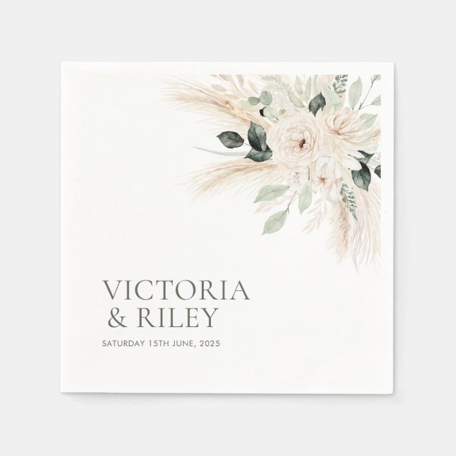 Greenery White Floral Wedding Napkins VICTORIA Serviette (Vorderseite)