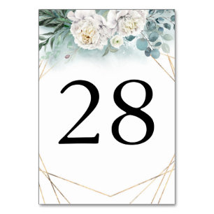 Greenery & White Peony Wedding Tischnummer Cards
