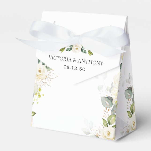 Greenery White Roses Gastgeschenk Hochzeit Box Geschenkschachtel (Vorderseite)