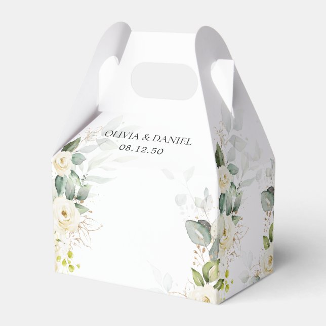 Greenery White Roses Gastgeschenk Hochzeit Box Geschenkschachtel (Vorderseite)