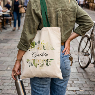 Greenery White Roses Wasserfarbe Blumengestätte Tragetasche