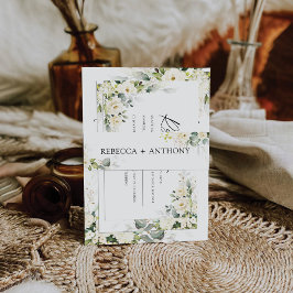 Greenery White Roses Wedding Einladung Bauchband Einladungsbanderole