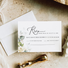 Greenery White Roses Wedding RSVP Card