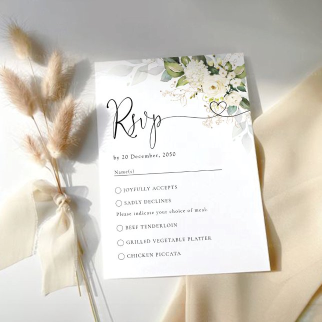 Greenery White Roses Wedding RSVP Card Karte (Von Creator hochgeladen)