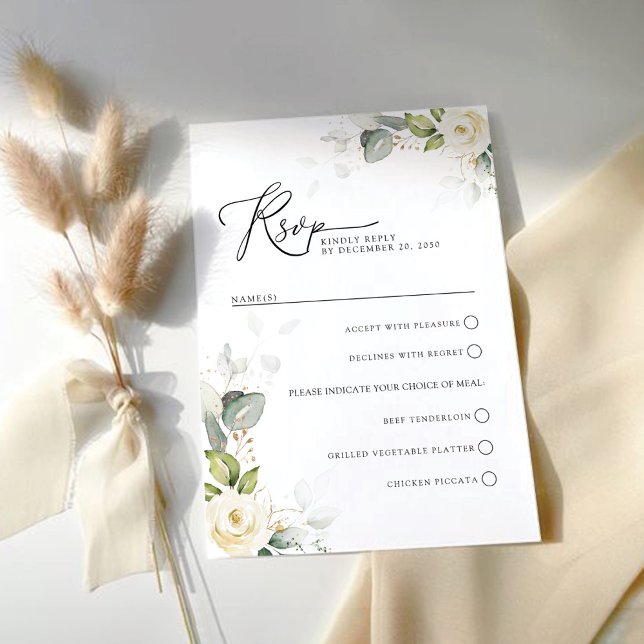 Greenery White Roses Wedding RSVP Card Karte (Von Creator hochgeladen)