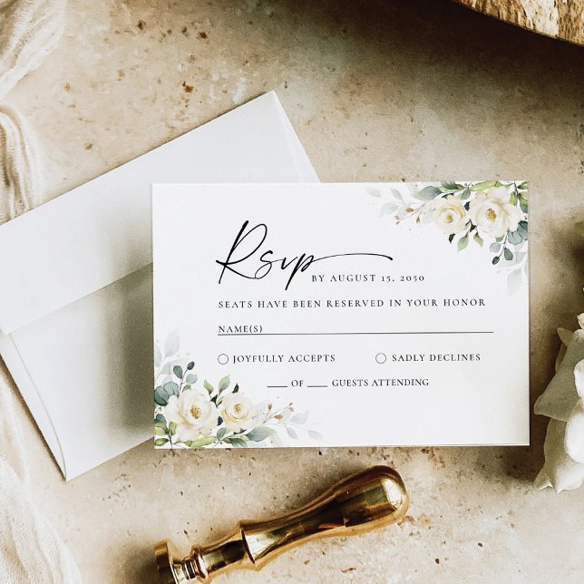 Greenery White Roses Wedding RSVP Card Karte (Von Creator hochgeladen)
