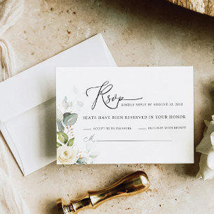 Greenery White Roses Wedding RSVP Card Karte