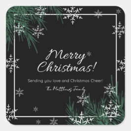 Greenery White Snowflake Weihnachtsfamilie Name Quadratischer Aufkleber