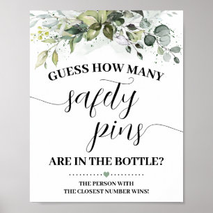 Greenery Wie viele Safety Buttons Baby Shower Game Poster