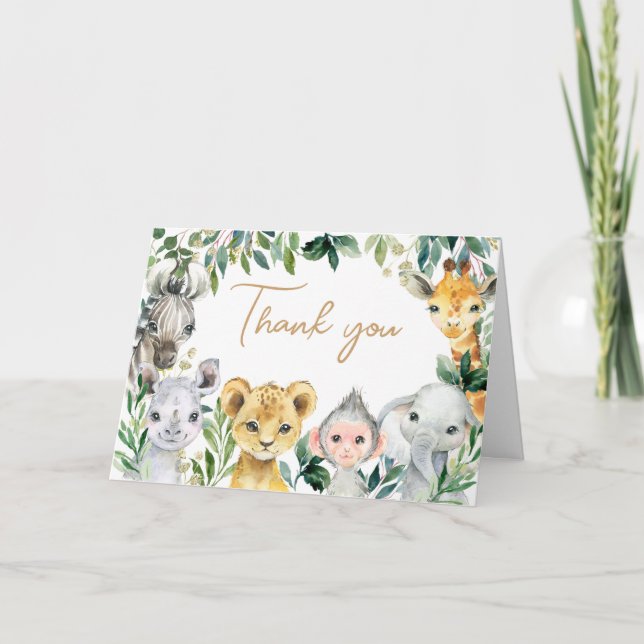 Greenery Wild One Safari Baby Shower Dankeskarte (Vorderseite)