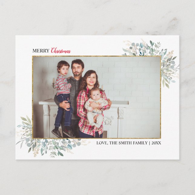 Greenery Winter Weihnachts-Collage Urlaub Postkarte (Vorderseite)