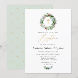 Greenery Winter Wreath Imitats Gold Taufe Einladung