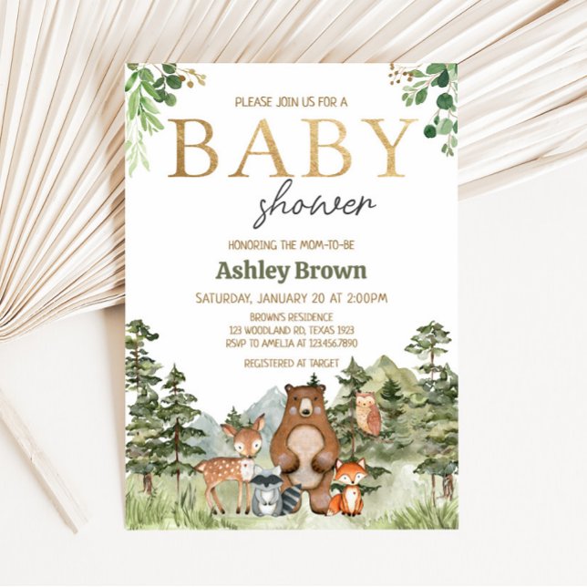 Greenery Woodland Animals Baby Shower Einladung (Greenery Forest Animals Baby Shower Invitation )