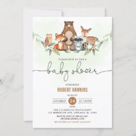 Greenery Woodland Animals Baby Shower Einladung