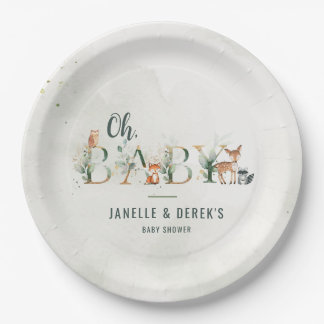 Greenery Woodland Baby Shower Pappteller