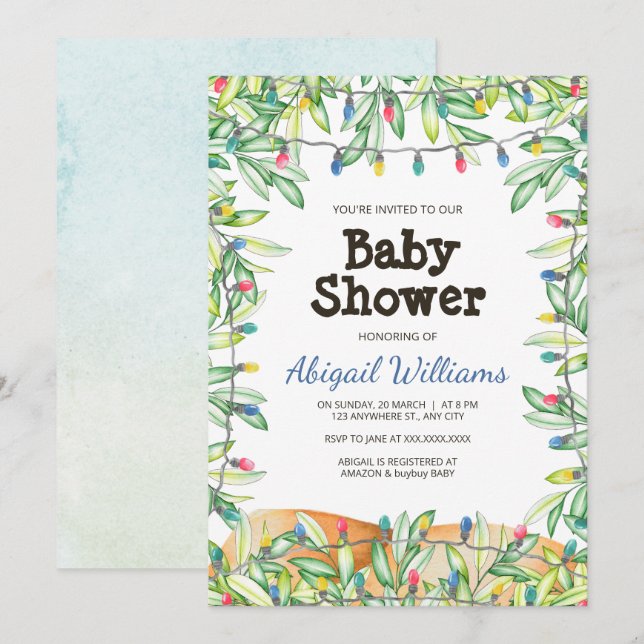 Greenery Woodland Garden Party Babydusche Einladung (Vorne/Hinten)