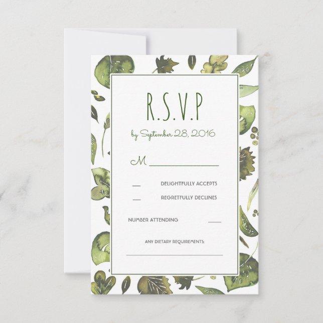 Greenery Woodland Watercolor Wedding RSVP Card (Vorderseite)