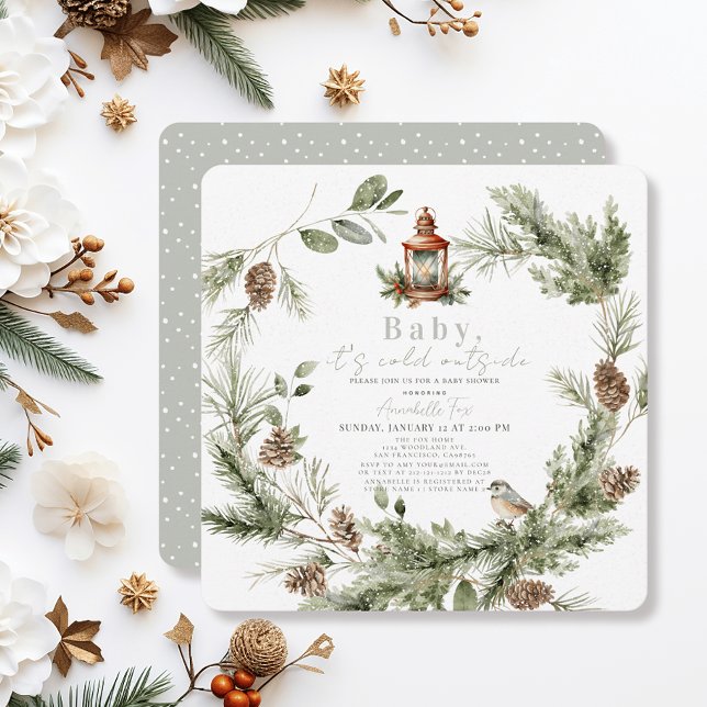 Greenery Wreath Baby Es ist kalt draußen Babydusch Einladung (Von Creator hochgeladen)