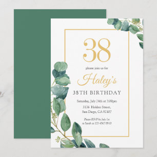 Greenery Wreath Chic Gold & Sage 38. Geburtstag Einladung