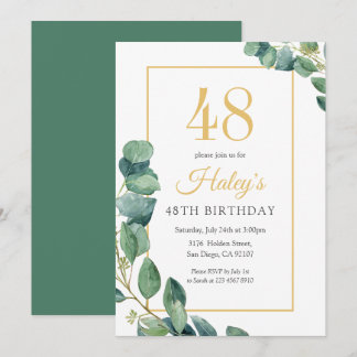 Greenery Wreath Chic Gold & Sage 48. Geburtstag Einladung