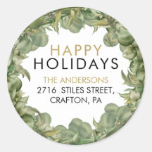 Greenery Wreath Happy Holidays Rücksendeadresse