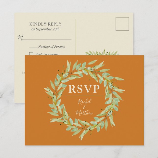 Greenery Wreath Hochzeit im Herbst UAWG Postcard Einladungspostkarte (Vorne/Hinten)