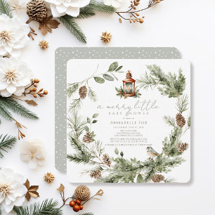 Greenery Wreath Merry Little Baby Shower Einladung