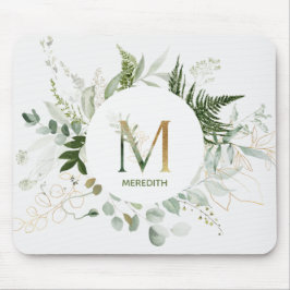 Greenery Wreath Monogram Letter M Mouse Pad Mousepad