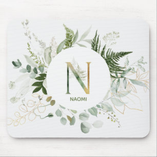 Greenery Wreath Monogram Letter N Mouse Pad Mousepad