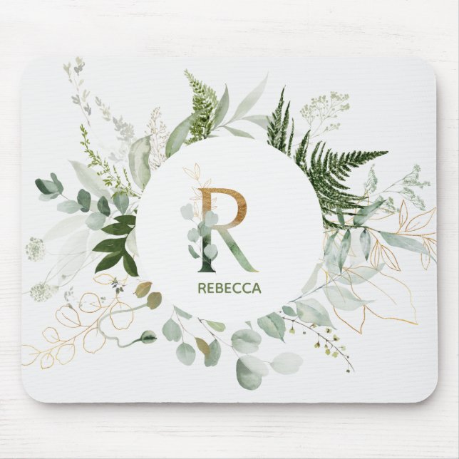 Greenery Wreath Monogram Letter R Mouse Pad Mousepad (Vorne)