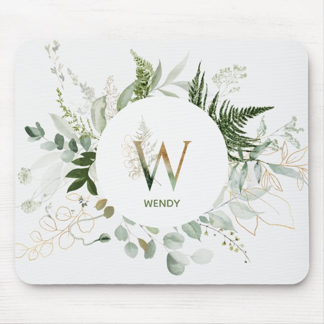 Greenery Wreath Monogram Letter W Mouse Pad Mousepad (Vorne)