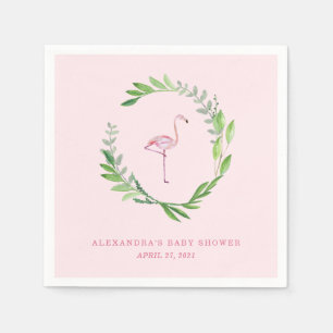 Greenery Wreath Rosa Flamingo Serviette