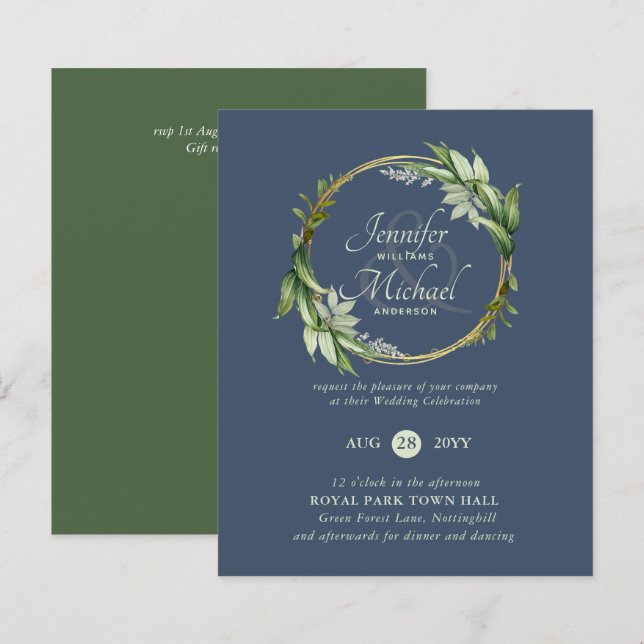 Greenery Wreath Wedding Einladungen (Vorne/Hinten)