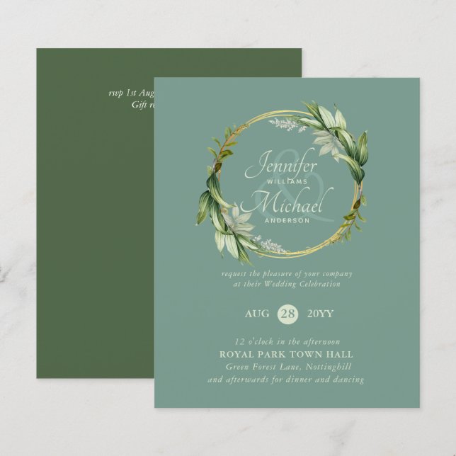 Greenery Wreath Wedding Einladungen (Vorne/Hinten)