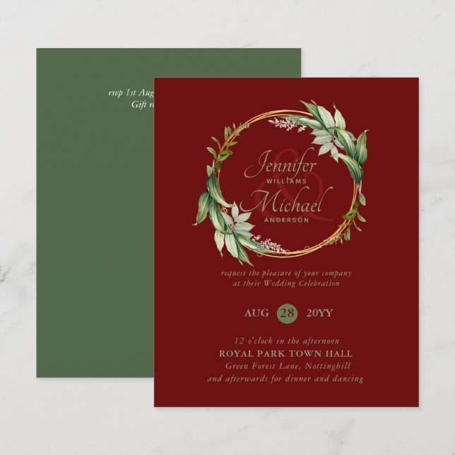 Greenery Wreath Wedding Einladungen (Vorne/Hinten)