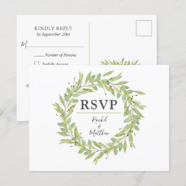 Greenery Wreath Wedding RSVP Post Cards Einladungspostkarte