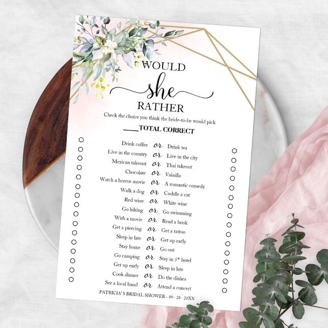 Greenery würde sie eher Brautparty Game Flyer (Von Creator hochgeladen)