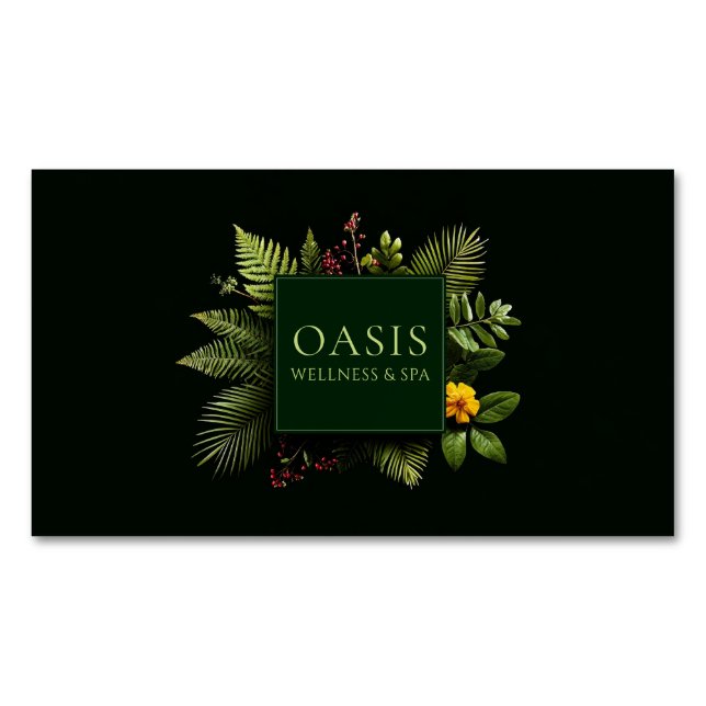 Greenery Yellow Flower Red Berry Black Botanical Magnetische Visitenkarte (Vorderseite)