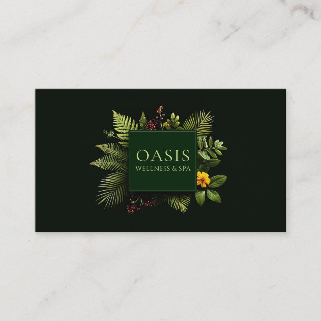 Greenery Yellow Flower Red Berry Black Botanical Visitenkarte (Vorderseite)